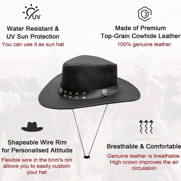 7186 Leather Cowboy Hat For Men Women Western Australian Outback Hat